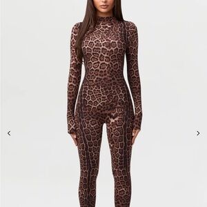 naked wardrobe Brown Leopard Print Long-Sleeve Jumpsuit